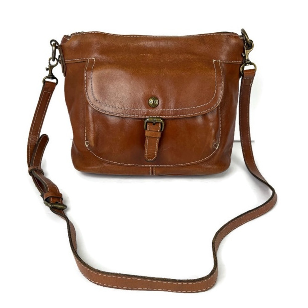 Patricia Nash Genuine Leather Crossbody Satchel Handbag in Oak Brown